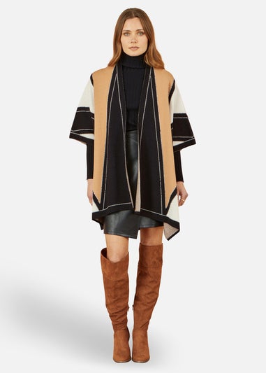 Yumi Brown Colour Block Cape