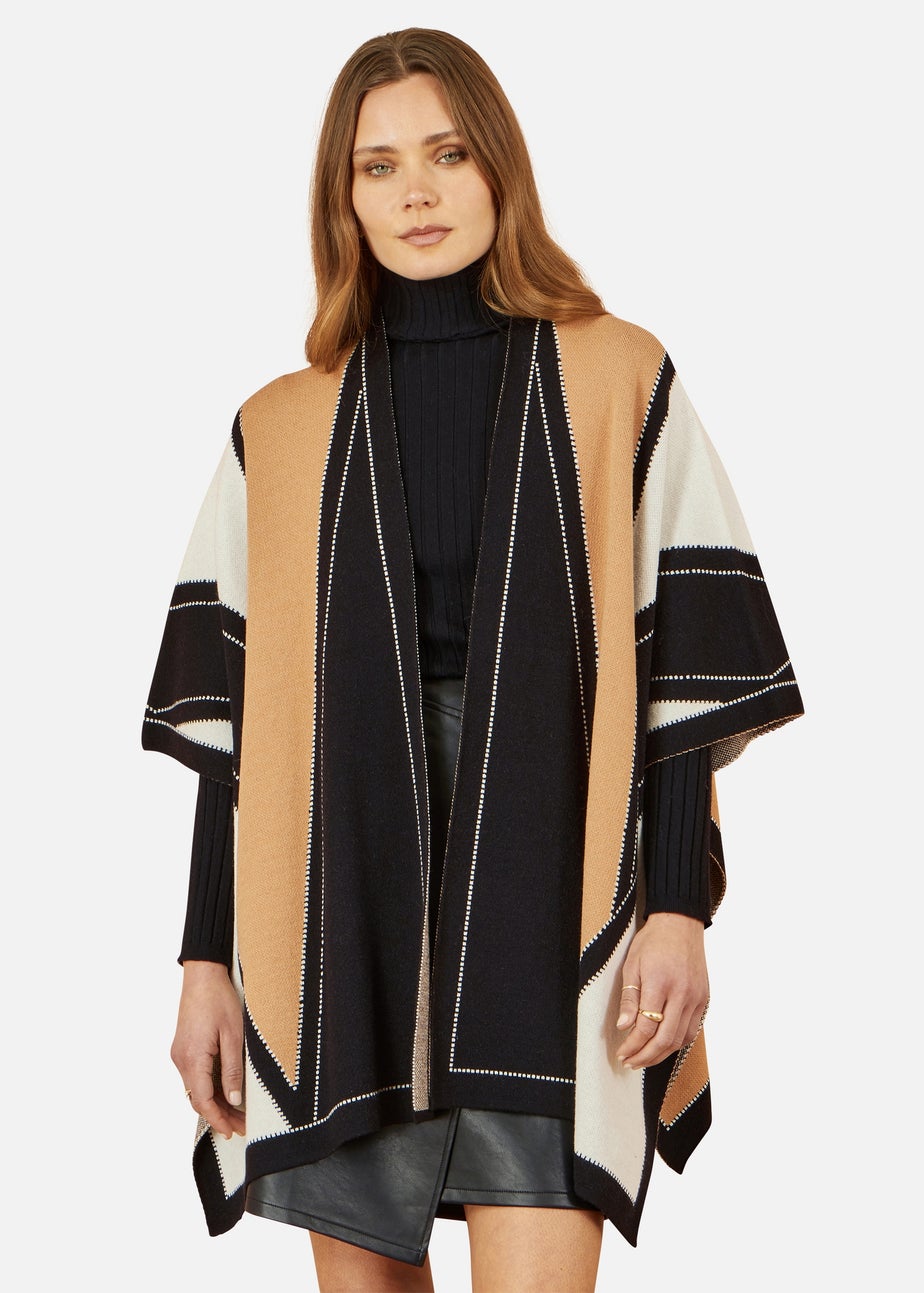 Yumi Brown Colour Block Cape
