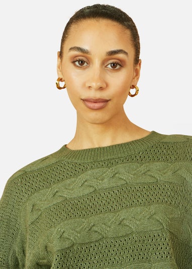 Yumi Green Cable Knit Relaxed Fit Jumper