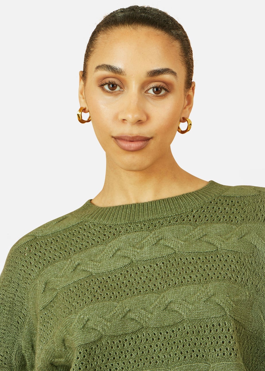 Yumi Green Cable Knit Relaxed Fit Jumper