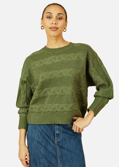 Yumi Green Cable Knit Relaxed Fit Jumper