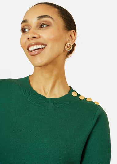 Yumi Green Knitted Tunic Dress With Gold Hardware Details