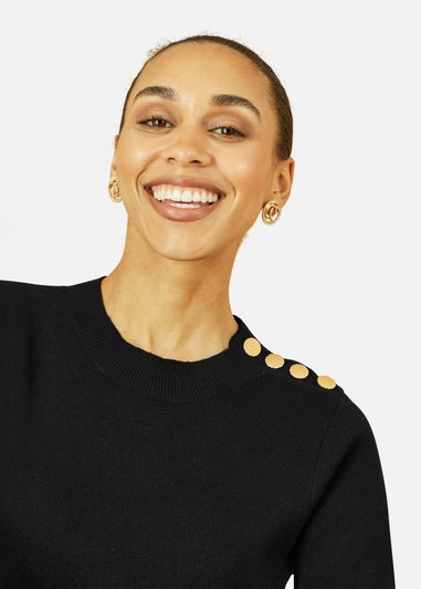 Yumi Black Knitted Tunic Dress With Gold Hardware Details