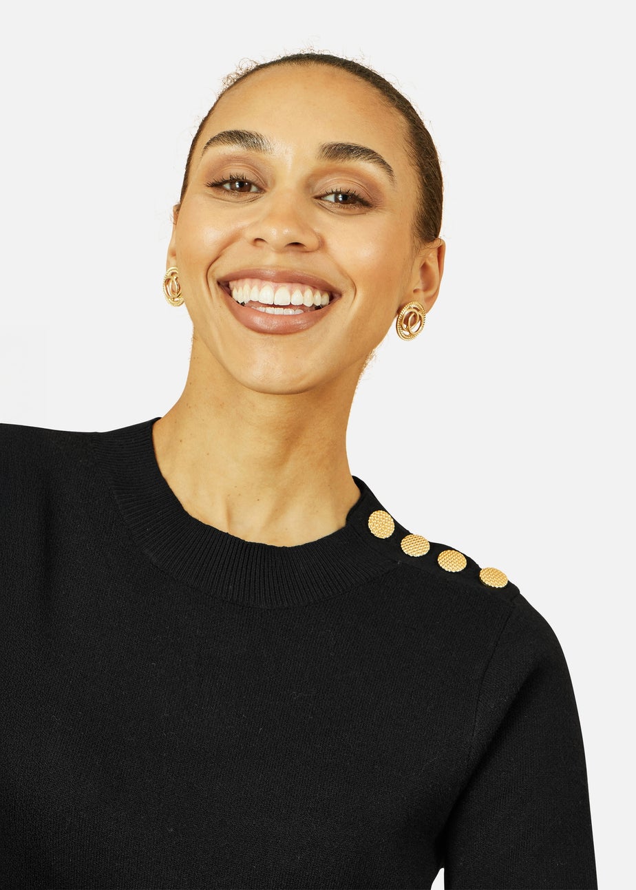 Yumi Black Knitted Tunic Dress With Gold Hardware Details