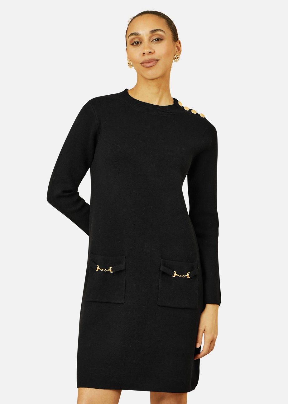 Yumi Black Knitted Tunic Dress With Gold Hardware Details