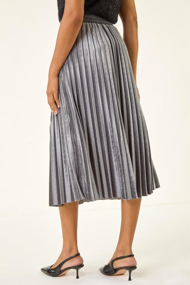 Roman Silver Velvet Pleated Midi Skirt