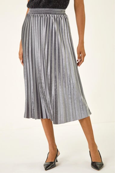 Roman Silver Velvet Pleated Midi Skirt