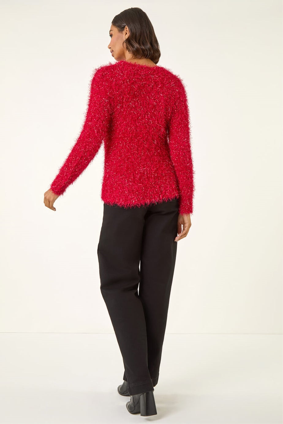 Roman Red Metallic Fluffy Knit Jumper