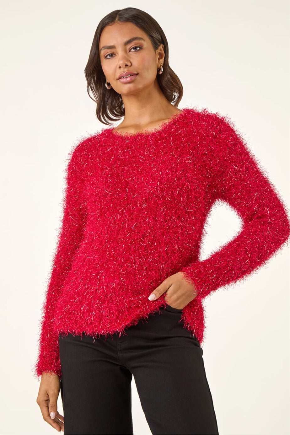 Roman Red Metallic Fluffy Knit Jumper