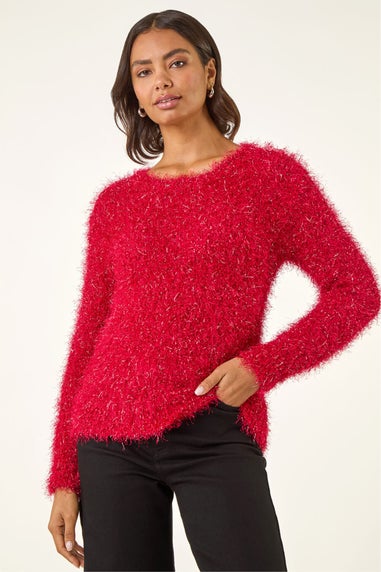 Roman Red Metallic Fluffy Knit Jumper