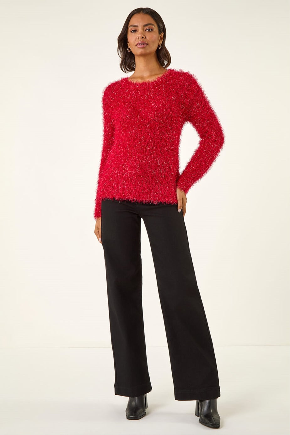 Roman Red Metallic Fluffy Knit Jumper