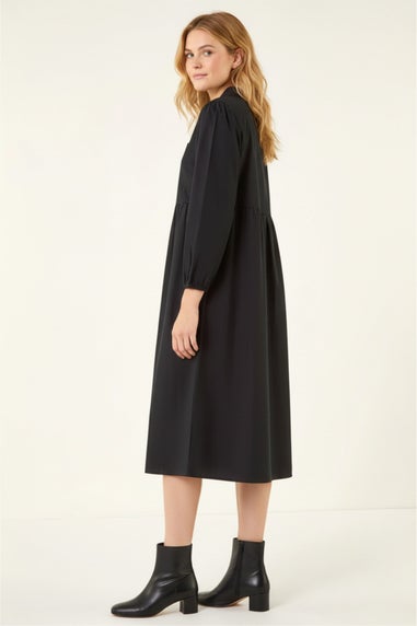 Roman Black Zip Front Collared Midi Dress