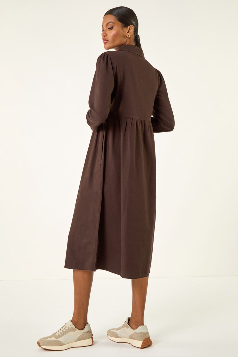 Roman Chocolate Zip Front Collared Midi Dress