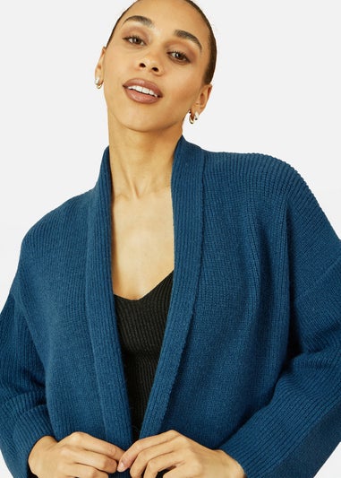 Yumi Teal Knitted Maxi Cardigan With Pockets