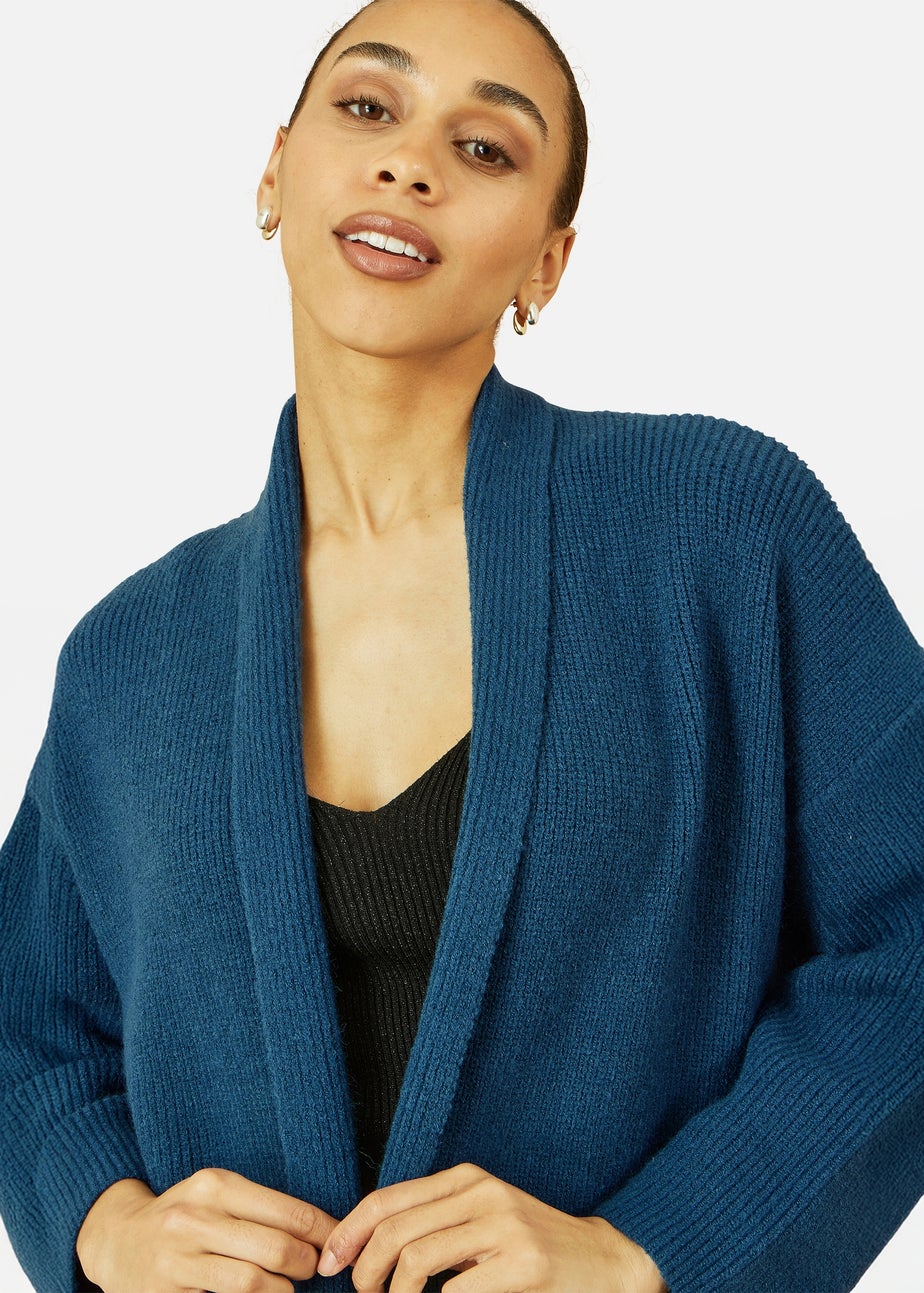 Yumi Teal Knitted Maxi Cardigan With Pockets