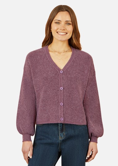 Yumi Purple Marl Knit Cardigan