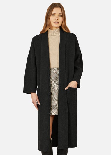 Yumi Black Knitted Maxi Cardigan With Pockets