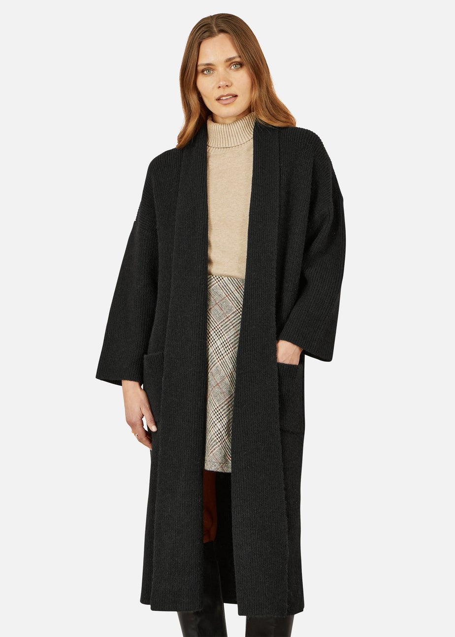 Yumi Black Knitted Maxi Cardigan With Pockets