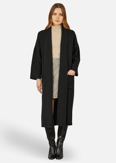 Yumi Black Knitted Maxi Cardigan With Pockets
