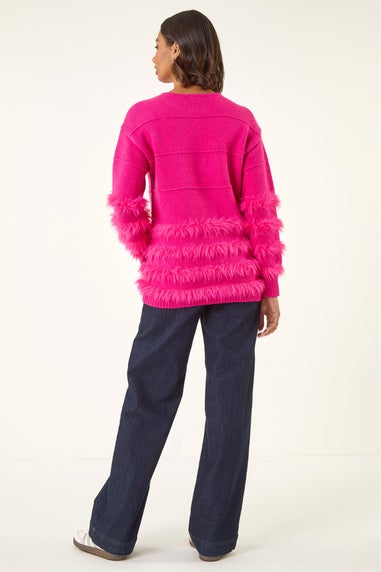 Roman Cerise Fluffy Trim Knit Jumper