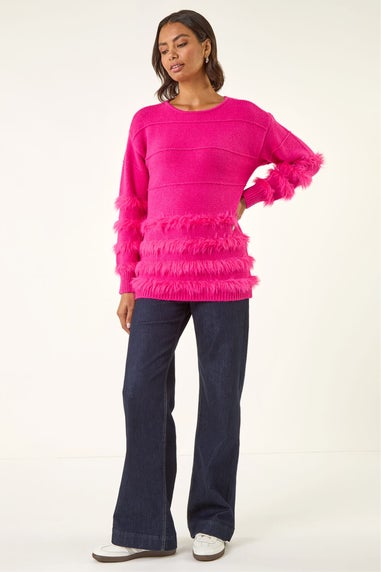 Roman Cerise Fluffy Trim Knit Jumper
