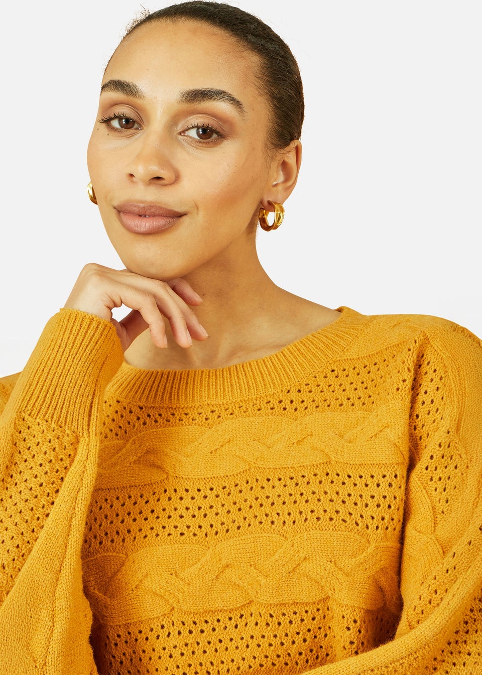 Yumi Mustard Cable Knit Relaxed Fit Jumper