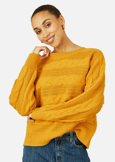 Yumi Mustard Cable Knit Relaxed Fit Jumper