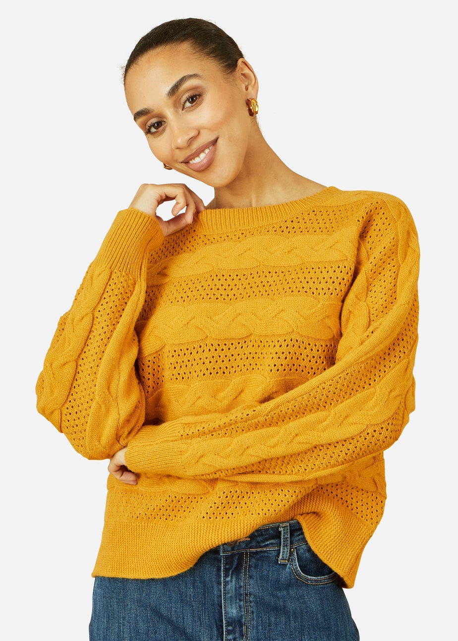 Yumi Mustard Cable Knit Relaxed Fit Jumper