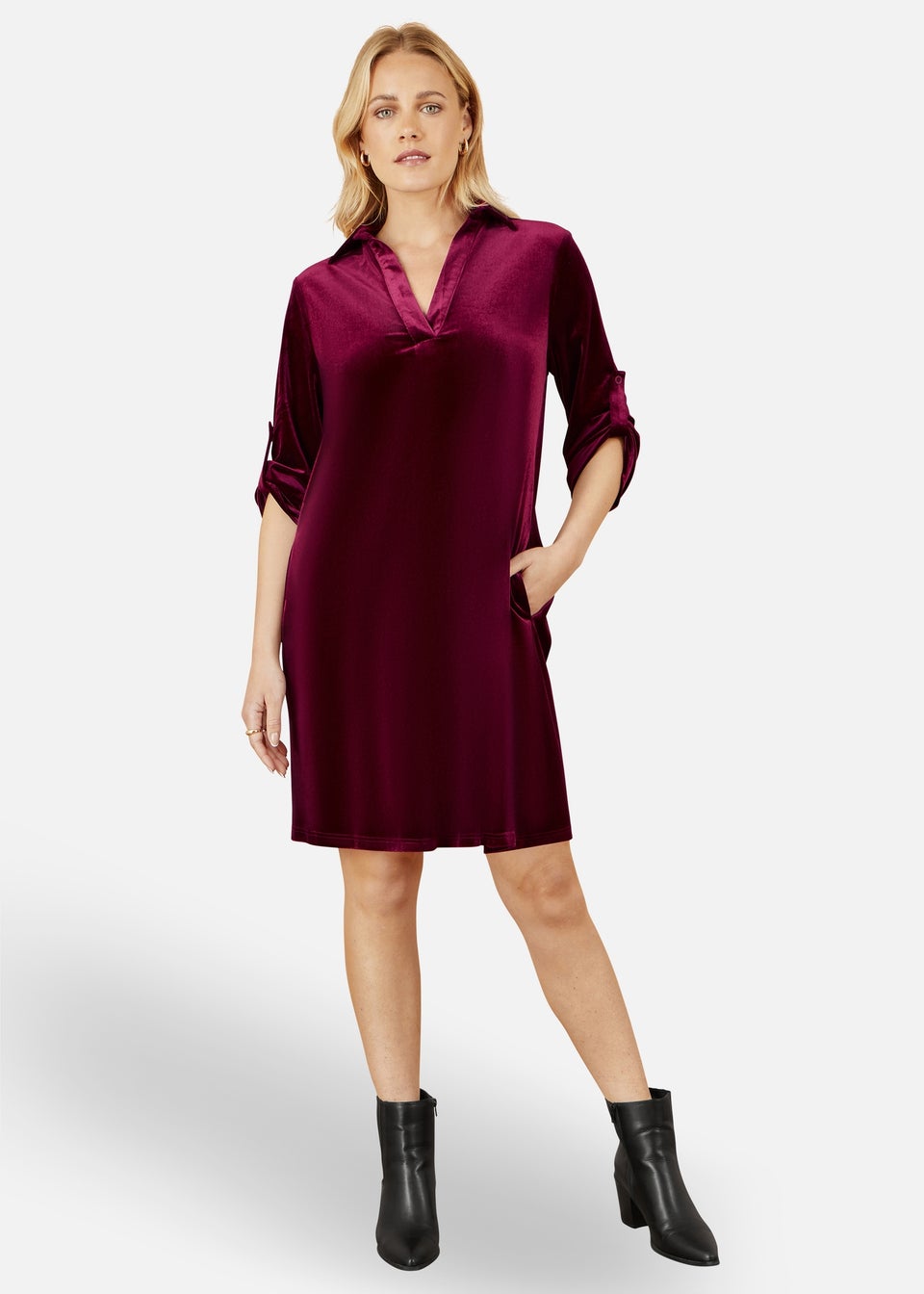 Yumi Burgundy Velvet Tunic With Pockets