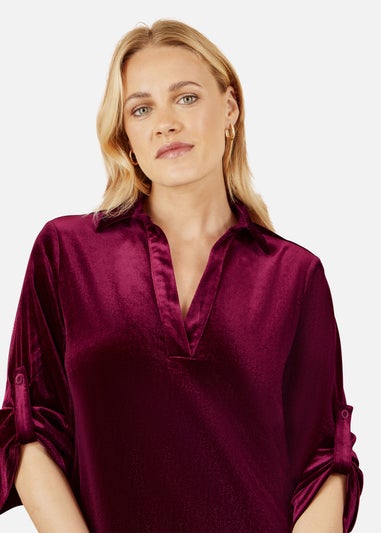 Yumi Burgundy Velvet Tunic With Pockets