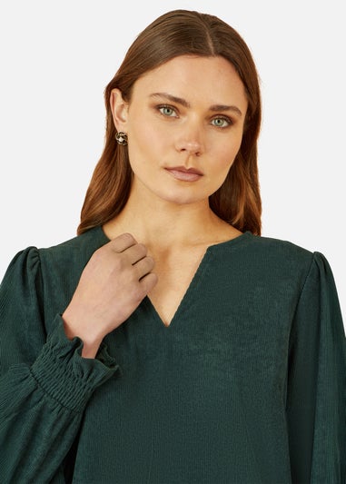 Yumi Green Cord Tunic With Ruched Sleeve