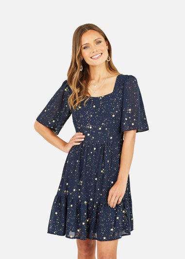 Yumi Navy Star Print Skater Dress