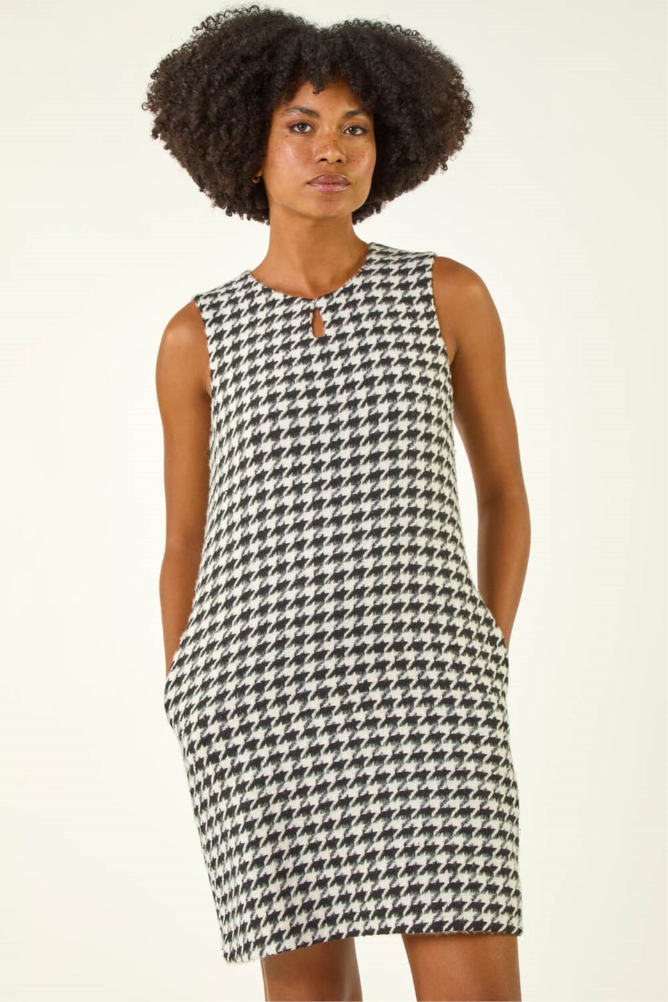 Roman Black Geometric Keyhole Pinafore Dress