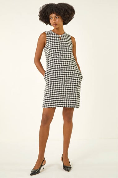 Roman Black Geometric Keyhole Pinafore Dress