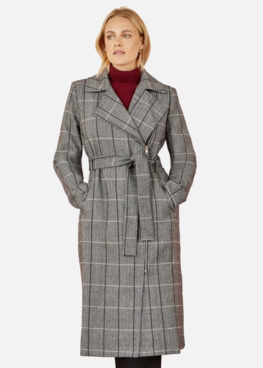 Yumi Grey Check Oversize Long Biker Coat