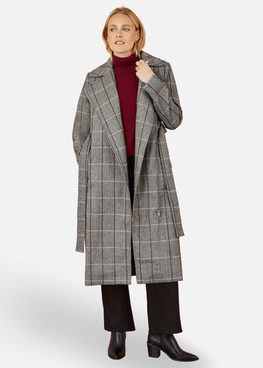 Yumi Grey Check Oversize Long Biker Coat