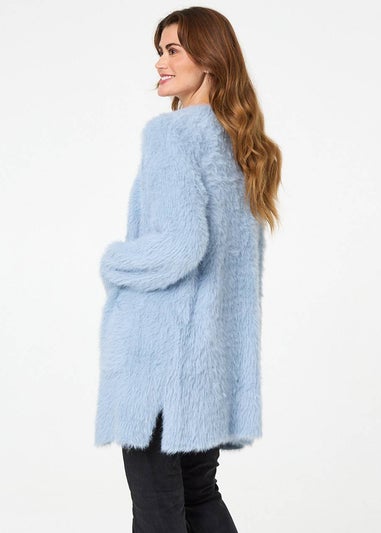 Izabel London Blue Soft Textured Longline Open Cardigan