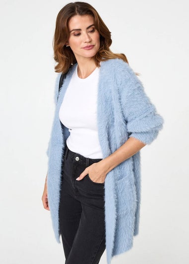 Izabel London Blue Soft Textured Longline Open Cardigan