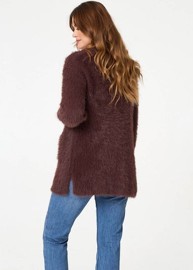 Izabel London Brown Soft Textured Longline Open Cardigan