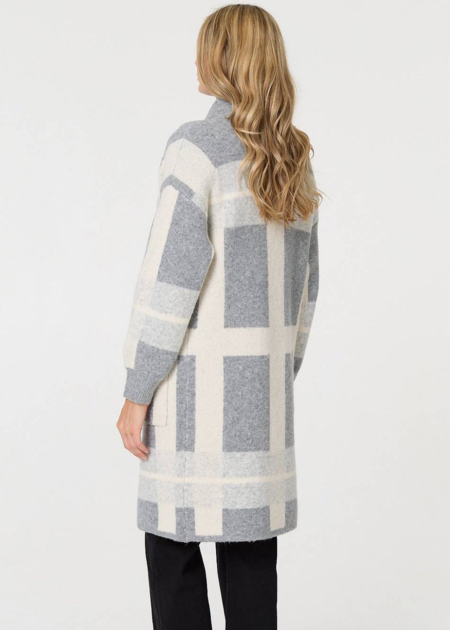 Izabel London Grey Checked Open Front Longline Cardigan