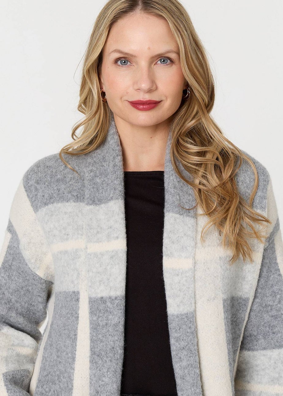 Izabel London Grey Checked Open Front Longline Cardigan