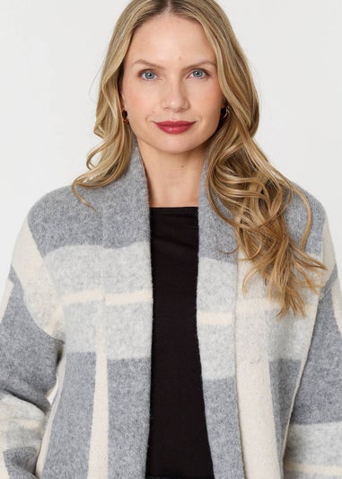 Izabel London Grey Checked Open Front Longline Cardigan