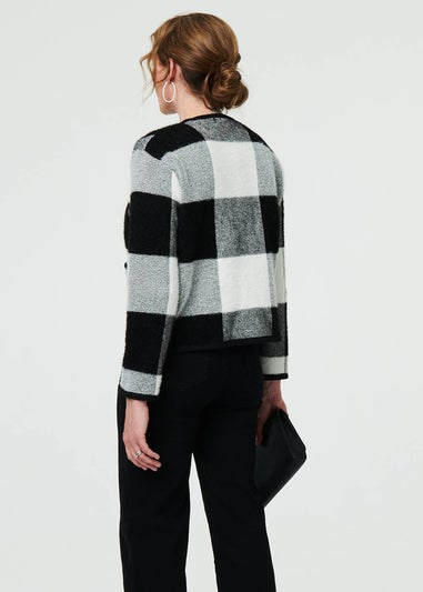 Izabel London Black & White Checkered Long Sleeve Cropped Cardigan