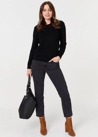 Izabel London Black Textured Knitted Long Sleeve Jumper