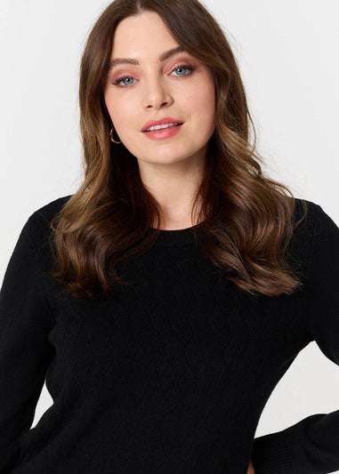Izabel London Black Textured Knitted Long Sleeve Jumper