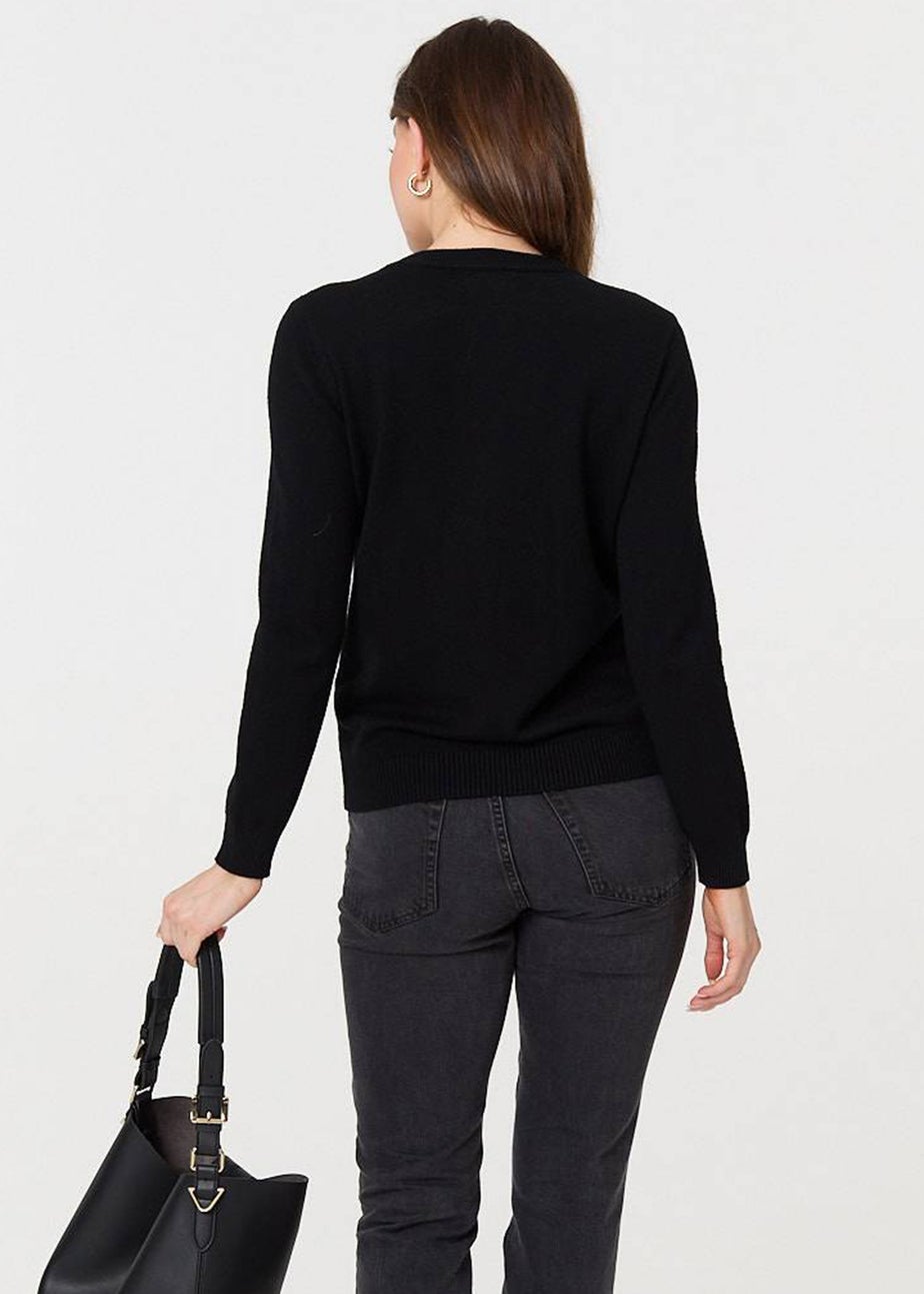 Izabel London Black Textured Knitted Long Sleeve Jumper