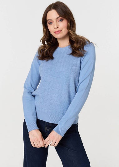 Izabel London Blue Textured Knitted Long Sleeve Jumper