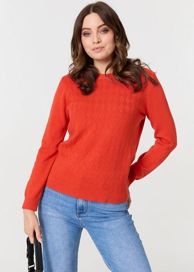 Izabel London Orange Textured Knitted Long Sleeve Jumper