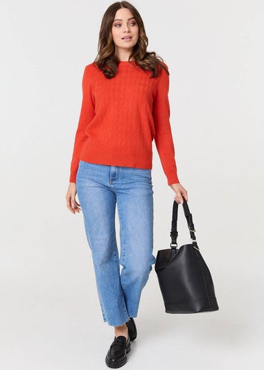 Izabel London Orange Textured Knitted Long Sleeve Jumper