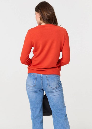 Izabel London Orange Textured Knitted Long Sleeve Jumper